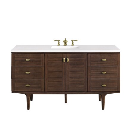 James Martin Vanities Amberly 60in Single Vanity, Mid-Century Walnut w/ 3 CM White Zeus Top 670-V60S-WLT-3WZ